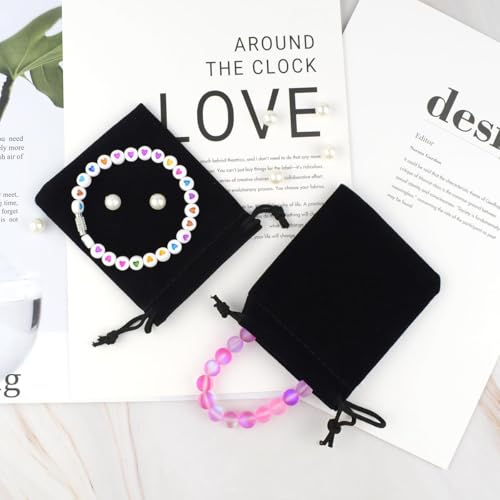 10 Pieces Velvet Drawstring Jewelry Pouches - Gift Bags for Wedding Party Favors, Candy, Christmas - Small Cloth Bags (Black)