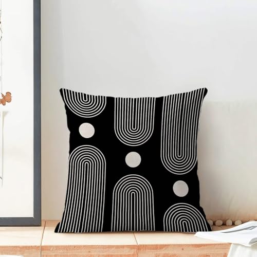 Jecuwo Boho Mid Century Pillow Covers 20x20 Inch Set of 2, Abstract Simple Black and White Decorative Throw Pillowcase Boh...