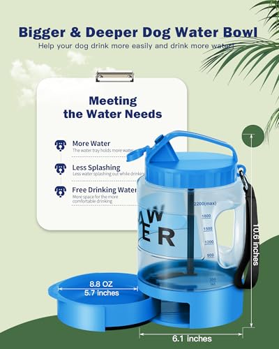 77oz Large Dog Water Bottle - Portable Travel Dog Water Dispenser & Bowl - Leak-Proof Pet Water Jug for Hiking, Camping, W...