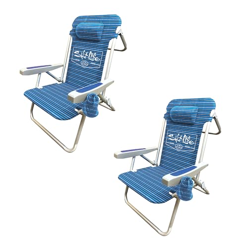 Salt Life Marina 5-Position Backpack Beach Chair (Boardwalk Stripe, Pack of 2)