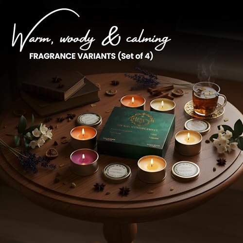 Adisesh Decor Metal Tin Soy Wax Scented Candles Gift Set - 4 Aromatic Flavors (Sandalwood Amber, Lavender, Lily, Jasmine)...