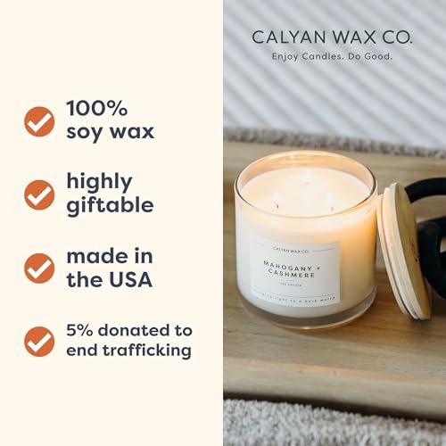 Calyan Wax Co. Seaside & Citrus 3 Wick Scented Candle - 43 Hour Burn - Luxury 3 Wick Soy Candles - Non Toxic Soy Wax Candl...