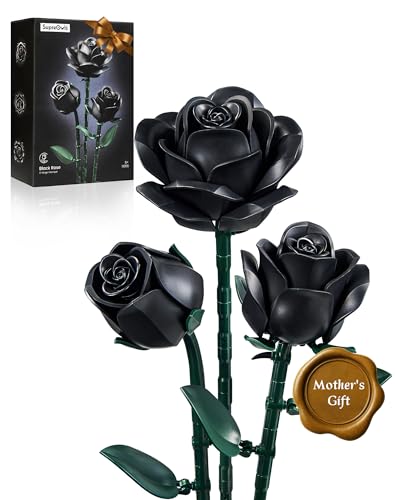 iATOM Black Roses Flower Building Set - 3Pack, Gift for Mother Day Mom/Her/Girlfriend/Wife/Couple, Gothic Emo Vintage Retr...
