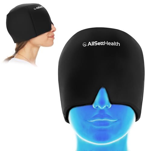 Migraine Relief Cap Ice Head Wrap and Hat | Hot/Cold Gel Pack with Face and Eye Mask Compress for Headache Relief - Black
