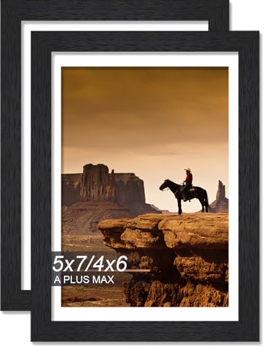 A PLUS MAX 5x7 Picture Frame Set of 2, Black Engineered Wood Frame for 5 x 7 Inch Picture Poster Photo, Light Weight 5 by ...