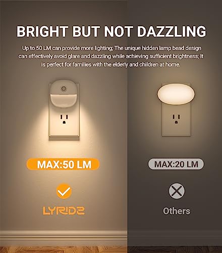 Lyridz Plug in Night Light with Motion Sensor and Dusk to Dawn Sensor, Dimmable Warm Nightlight with 1-50lm Adjustable Bri...