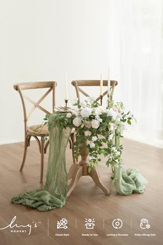 Ling's moment 2PCS Artificial Floral Swags Arch Flowers Wedding Centerpieces Flower Rose Garland Mantel Greenery Arrangeme...