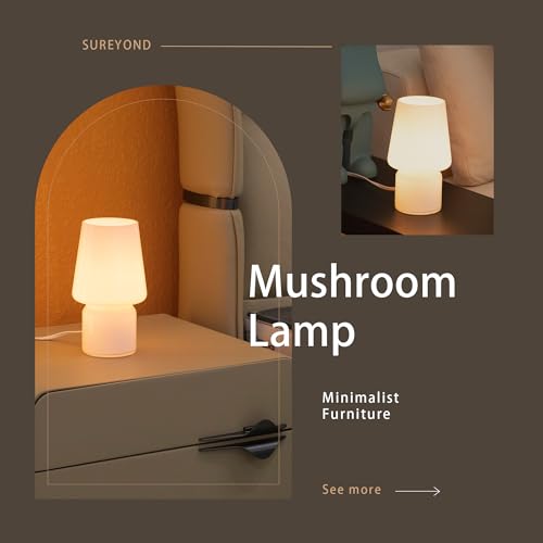SUREYOND Mushroom Lamp,Mother's Day Gifts,Small Table Lamp,Cute Nightstand Kitchen Mini Lamp,Glass Table Lamp,Suitable for...
