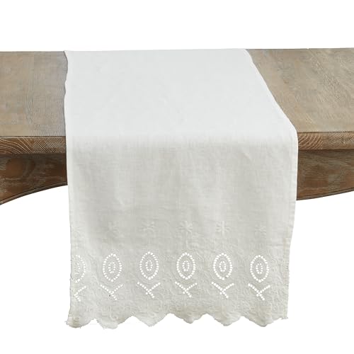 100% Linen Stonewashed Embroidered Linen Table Runner