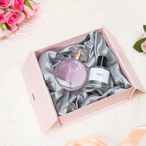 7x7x3 Inch Pink Gift Boxes with Lids, Small Pink Gift Box with Ribbon Card Fancy Gift Wrap Boxes for Anniversary, Bridal S...
