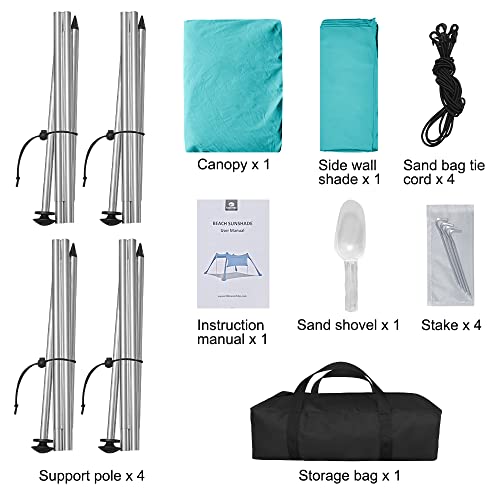 Beach Canopy Tent Shade with Sidewalls 10x10FT, 6.6FT Tall, UPF50+ Sun Shelter, Windproof & Water Resistant, Includes Guyl...