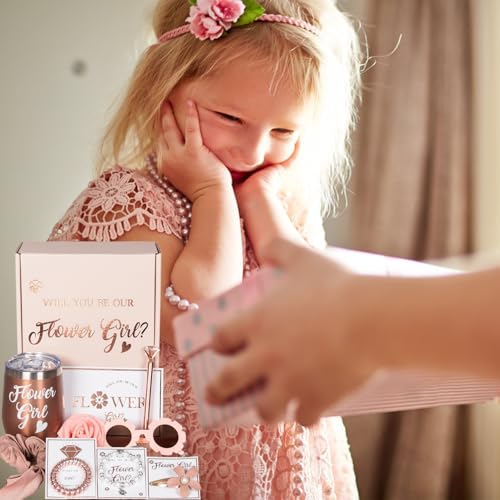 BESZONE Flower Girl Proposal Box 9 Pcs Gift Set Basket, Will You Be My Flower Girl Gift from Bride, Cup Sunglasses Bracele...