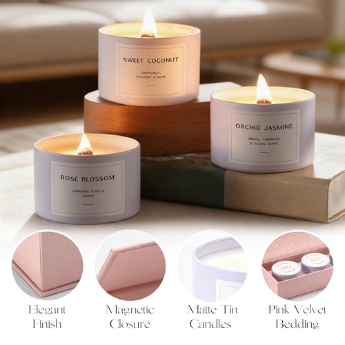 Luxury Candle Gift Set for Women – Luxury Candle Box with 3 Scented Soy Candles in Pink Box – Mother's Day, Birthday & Hou...