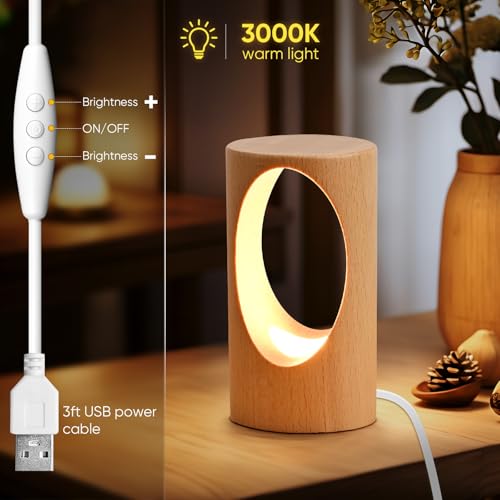 YIEONSHION LED Wooden Desk Lamp, Dimmable Bedside Night Light for Bedroom, Creative Home Décor Table Lamp, Warm Ambient Li...