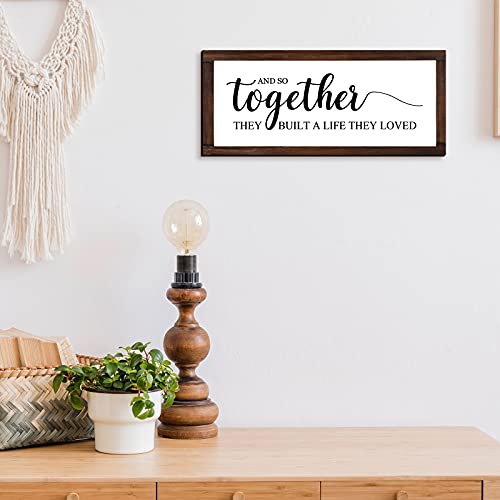 Jetec Farmhouse Wall Decor Rustic Modern Framed Hanging Plaque Together They Built a Life They Loved Sign 14 x 6.4 Inches ...