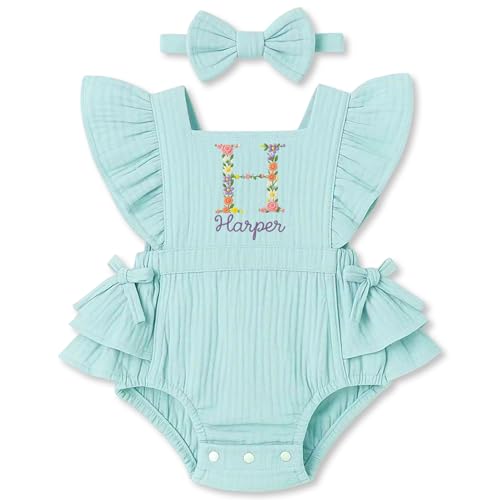 NAZENTI Personalized Baby Girl Romper, Ruffle Outfits Infant Girl, Custom Newborn Embroidered Clothes, Daughter Gift Birthday