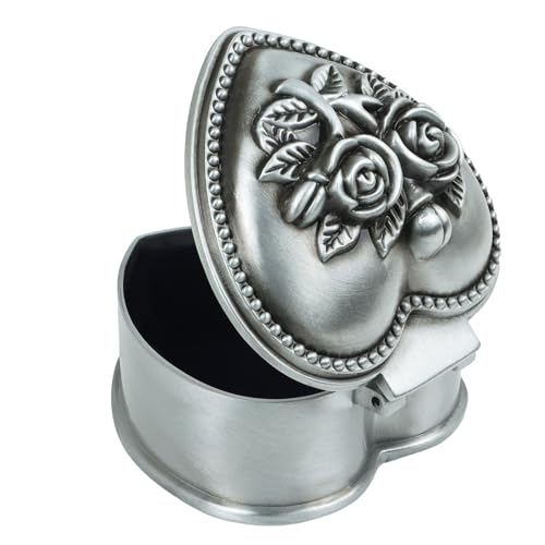Vintage Metal Trinket Jewelry Box, Small Heart Shape Jewelry Organizer Rose Flower Sunflower Antique Treasure Chest Ring H...