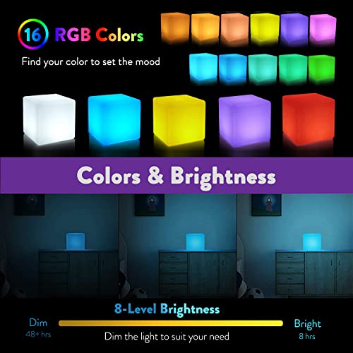 Mr.Go Rechargeable LED Color-Changing Light Cube 8", Dimmable Soothing Mood Lamp with Remote, 16 RGB Colors 4 Modes, Water...
