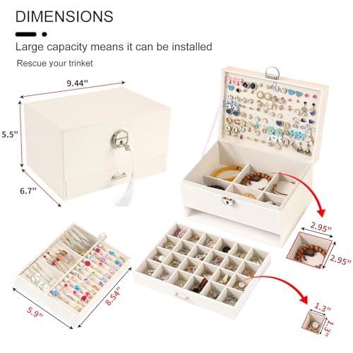 BOOVO Earring Jewelry Box For Women Girl Stud Organizer, 5 Layers Girl Jewelry Organizer Box With Lock Earring Holder Orga...