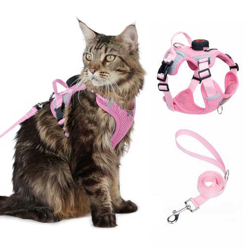 Cat Harness and Leash Set with AirTag Holder: Upgraded Escape Proof Vest with Lead for Small Dog Puppy Large Cat Walking，S...