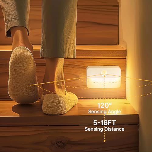 Guankai 8 Pack Motion Sensor Stair Light for Indoor, Battery Operated Closet Lights, Wireless Stick on Anywhere Hallway La...