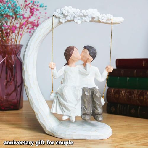 jinhuoba Romantic Wedding Couple Figurines, Hand Painted Loving Together Sculpture, Best Valentine Marriage Anniversary We...