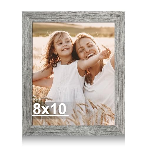 Hongkee 8x10 Picture Frame, Made of Real Glass and Wooden Frame, Horizontal and Vertical Display for Wall or Tabletop (Gre...