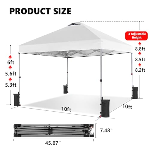 OLIXIS 10x10ft 1-Person Pop Up Canopy Tent, Heavy Duty One Push Setup Portable Outdoor Shelter for Beach Events Camping wi...