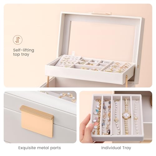 Lolalet Jewelry Box, Clear Window Jewelry Organizer with Drawer for Earrings Bracelets Necklaces Rings, Jewelry Storage fo...