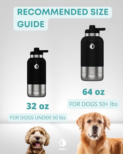 HEMLI 32 oz. Dog Water Bottle, Insulated Dog Travel Water Bottle, Stainless Steel Pet Water Bottle Dispenser Portable Food...