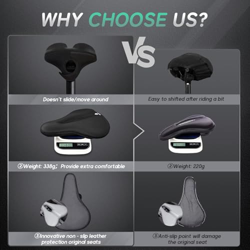 MEENCOOL Bike Seat Cushion - Gel Padded Bike Seat Cover for Men Women Comfort, Adjustable Velcro Secure Bicycle Seat Cushi...