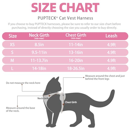 PUPTECK Cat Harness and Leash Set Escape Proof Reflective Cat Walking Harness Adjustable Soft Breathable Mesh Vest for Sma...