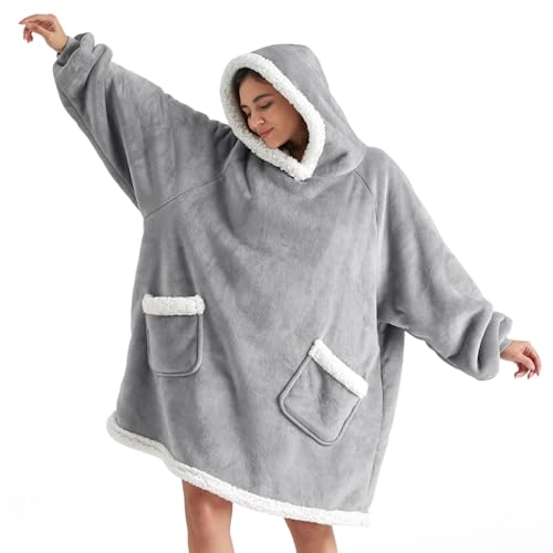 Bedsure Blanket Hoodie, Wearable Blanket Hoodie as Gifts for Mom, Birthday Gifts for Women Kids Teens Mother's Day Sherpa ...