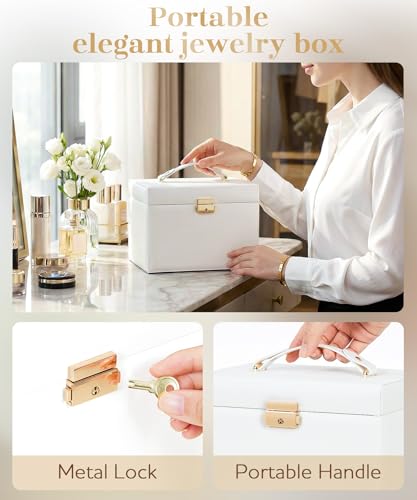 Homde Girls Jewelry Box with Lock: 3 Layer Organizer with Mirror - Necklace Ring Earring Storage for Dresser - Women Gifts...