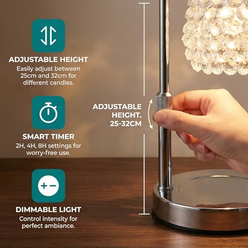EMINLONA Candle Warmer Lamp with Timer & Dimmer, Adjustable Height Candle Lamp, Hand-Embedded Glass Crystal Lampshade, Val...