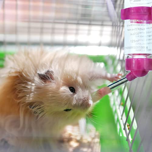 3 Pack Hamster Water Feeder Bottle, 125 ml No-Drip Small Animals Water Dispenser, Pet Hanging Water Bottle for Guinea Pig...