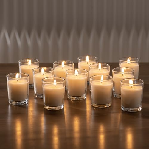 Housecret 24 Pack Warm White Unscented Clear Glass Filled Votive Candles. Hand Poured Wax Candle Ideal Gifts for Aromather...