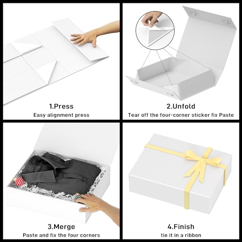 PSHVYM Gift Boxes with Lids, 11.5x7.8x3 In White Gift Box for Presents Magnetic Closure for T-Shirts, Gloves, Scarves, Boo...