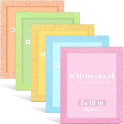 Minesaxel 8x10 Colorful Picture Frame Set of 5, Wall Gallery 8 x 10 Glitter Photo Frames, Sparkle Cute Fun Artwork Frame f...