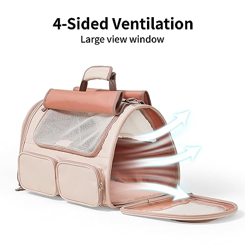 FUKUMARU Cat Carrier, 4 Mesh Windows Small Dog Carrier, 4 Storage Pockets Cat Travel Bag, Under 15 lb Airline Approved Pet...