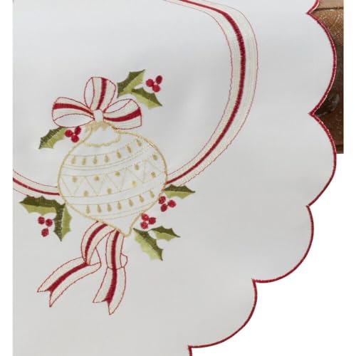 SARO LIFESTYLE 8532.I1590X Holiday Ornamental Collection Embroidered Christmas Table Runner, 15" x 90", Ivory