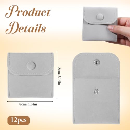 Tweruna 12 PCS Microfiber Jewelry Pouch, 8×8cm Small Jewelry Pouches, Snap Button Small Gift Pouches for Travel, Storage a...