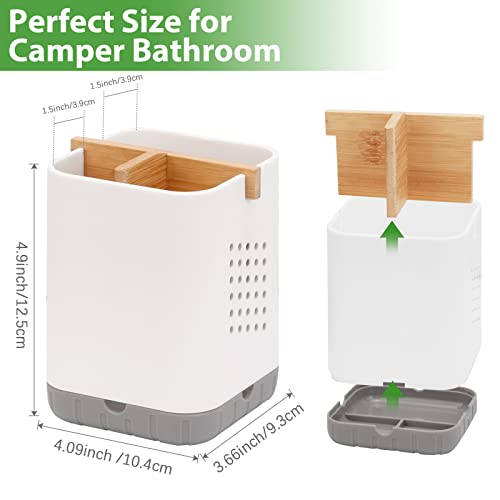Boperzi Toothbrush and Toothpaste Holder with Bamboo Divider for Bathroom Countertop Organizer, Plastic Detachable Anti-Sl...