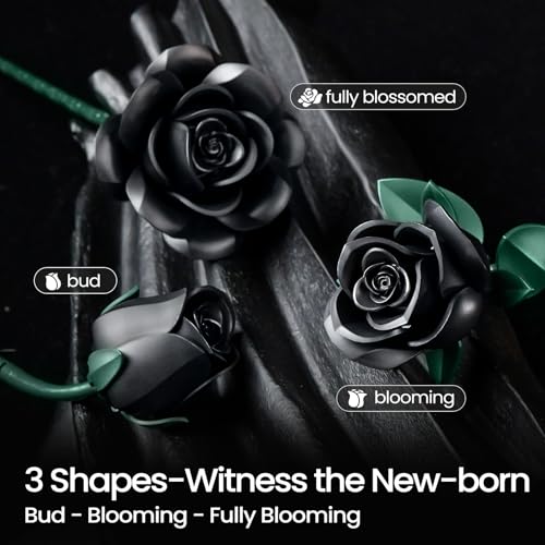 iATOM Black Roses Flower Building Set - 3Pack, Gift for Mother Day Mom/Her/Girlfriend/Wife/Couple, Gothic Emo Vintage Retr...