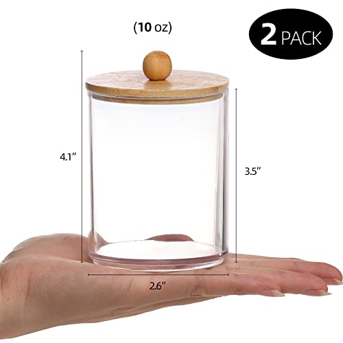 Tbestmax 10-Ounce Qtip Holder Bathroom Jars Canisters for Cotton Ball Swab Pad Storage Dispenzer, Bamboo Lid (2 Pack)