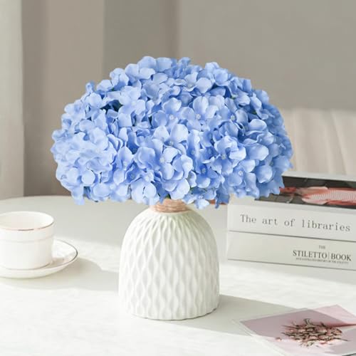 Cherica 65Pcs Blue Hydrangea Artificial Flowers Bulk，Realistic Silk Fake Flowers with Stems，Faux Hydrangea Flowers for Wed...