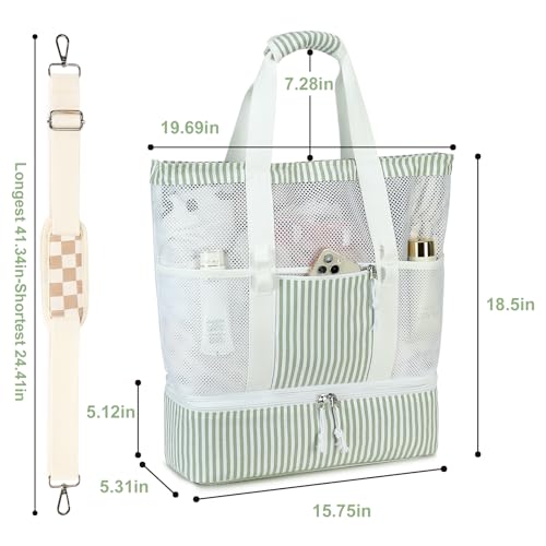 Bluboon Mesh Beach Tote Bag with Cooler Compartment Insulated Detachable Picnic Bag with Zipper and Pocket Pool Bag for Women