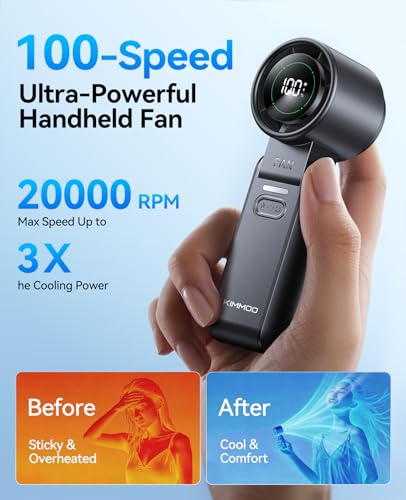 KIMMOO 3-in-1 Portable Handheld Turbo Fan-100 Speeds,Powerful 20000 RPM, 12Hrs Cooling, LED Display, 120° Rotation, USB Re...