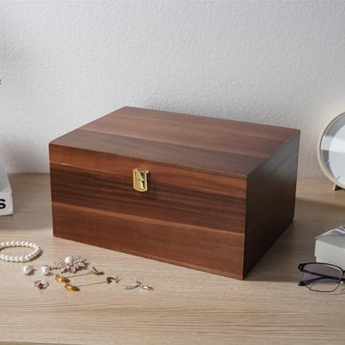 WHSLILR Large Wooden Keepsake Box - Wood Storage Box Decorative Boxes with Lid for Storing Keepsake Memory Gift, 12.5 IN D...