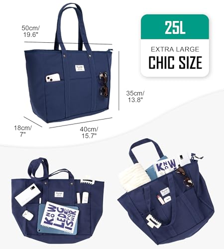 Bagelite Extra Large Canvas Tote for Women Men, Utility Work Bag with Zipper